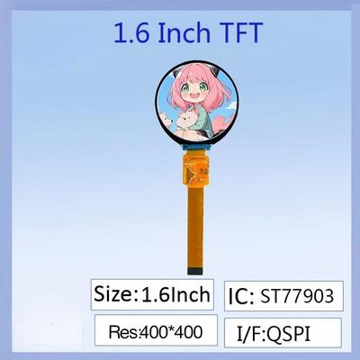Pantalla LCD TFT IPS redonda de 1.6 pulgadas - 400x400 de alta resolución, controlador IC ST77903, interfaz enchufable de 16 pines, a todo color, amplio ángulo de visión para dispositivos portátiles inteligentes/instrumentos industriales/proyectos electrónicos DIY